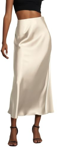 Jupe longue Satinée Femme, Jupes maxi sirène taille haute, Jupe décontractée fluide A-ligne unie élégante, Robe mi-longue cintrée ourlet évasé pour mariage formel, vacances, cocktail, bureau