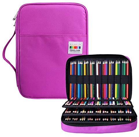 BOMKEE Estuche Organizador de lápices de Colores con 220 Ranuras y Cremallera para Estudiantes, niños, Adultos, Artistas recargas, Resistente al Agua, Estuche para lápices Morado