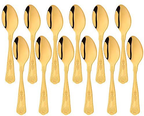 Buyer Star 12 Stück Teelöffel Gold, Edelstahl klein Löffel Geschirr-Set für Kaffee Dessert Espresso Eis Salat Vorspeise Kuchen, hochglanzpoliert