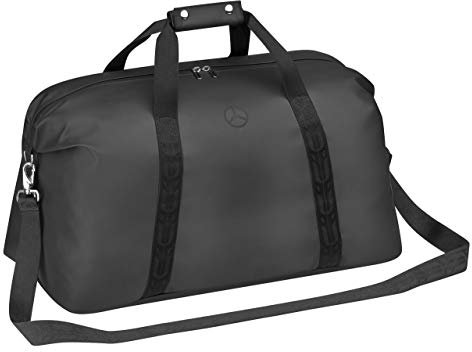 Mercedes-Benz Collection | Weekender | Schwarze Reisetasche mit 60L Volumen aus PU Coated & Polyester Laminierung | Verstellbarer, Abnehmbarer Schultergurt mit Mercedes-Benz Lorbeer Muster | schwarz