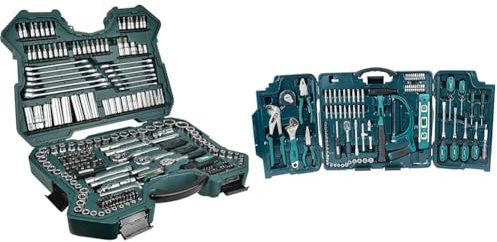 Brüder Mannesmann M98430 Steckschlüsselsatz 0,6 cm (0,25 Zoll) + 0,95 cm (3/8 Zoll) + 1,27 cm / (1/2 Zoll) Antrieb, 215-tlg & M29085 29085 Premium Universal und Haushalts-Werkzeugkoffer, 89-tlg, Blau