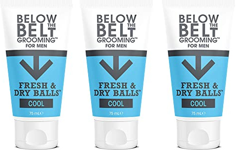Below The Belt Grooming Fresh & Dry Ball Cool Ball, Desodorante Íntimo para Hombres - Protege contra el Sudor, el Olor y la Rozadura, Fragancia de Menta Fresca, 3 x 75 ml.