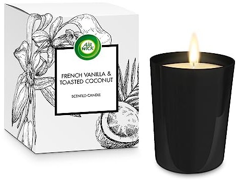 Air Wick, candela profumata alla vaniglia francese e cocco tostato, 220 g, 40 ore di combustione