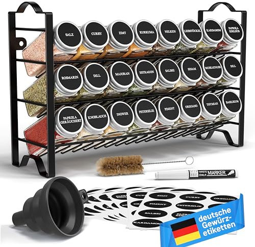 Deco haus® Gewürzregal Stehend & Wand [MIT GEWÜRZDOSEN & ETIKETTEN] - Gewürz Organizer - Spice Rack Organizer - Gewürzständer - Gewürzregalsystem Hängend - Gewürzaufbewahrung - Gewürzgläser mit Regal