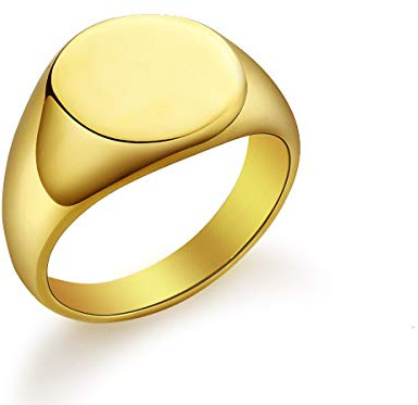 Joliernelle Anillo de sello redondo para mujer/hombre, acero inoxidable/oro, talla 49-67, Metal no precioso, Zirconia cúbica