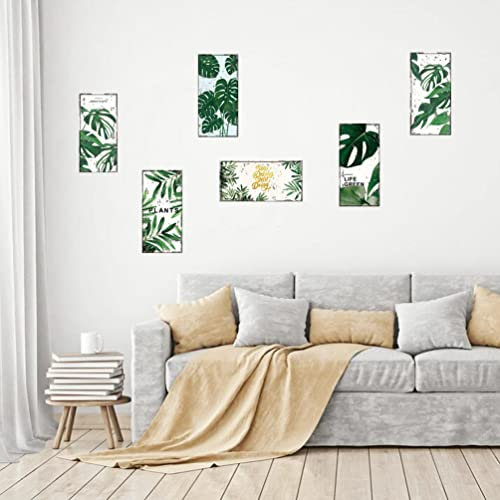 Ensemble de 6 autocollants muraux à feuilles tropicales, imprimés d'art botanique, peintures de plantes de monstera vertes, autocollants muraux en PVC amovibles pour salle de bain de salon à la maison