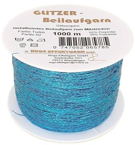NOGA EFFEKTGARN GmbH Glitzer Beilaufgarn auf 1000 Meter Spulen - Faux-Fur Yarn, Garn, 62% Polyester, 38% Polyamid, Türkis