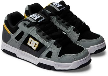 Dc Shoes Court Graffik - Scarpe da Ginnastica da Uomo con Lacci e Logo a Contrasto, Grigio e Giallo., 44 EU