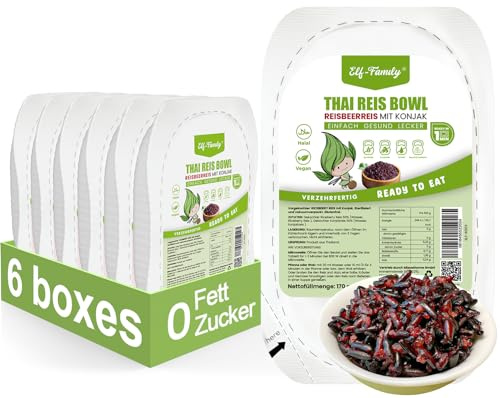 Elf-Family Konjak Reis Glutenfrei Superfoods Reisbeerreis [Diätbox für 1 Wo.] Instant Thai Shirataki Reis Bowl - Fertiggerichte - Reich an Mikronährstoffen -Vegan/Low Carb/Fettfrei- 6er Box