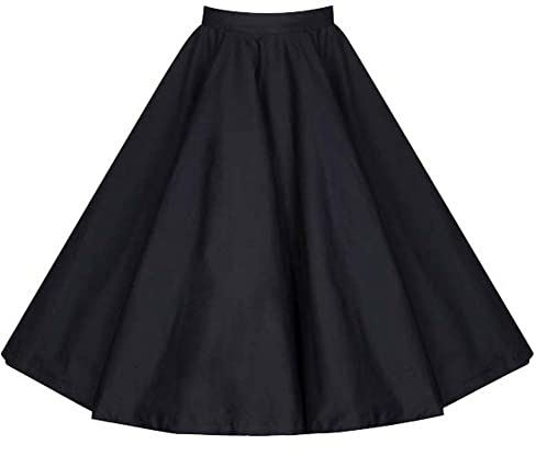 Jupe Annee 50 Femme Rockabilly Vintage Plissée Patineuse Fille Taille Haute Elastique 50s Pin Up Court Midi Swing A Ligne Rétro Plissée Jupe Taille Élastique Fête Carnaval Costume Printemps Noir XL