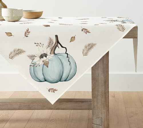 Artoid Mode Strisce Blu Zucche Foglie Autunno Tovaglia Stagionale Biancheria Da Tavolo Cucina Decorazione Da Casa Casa Vacanza Festa Decorazione 85x85 cm