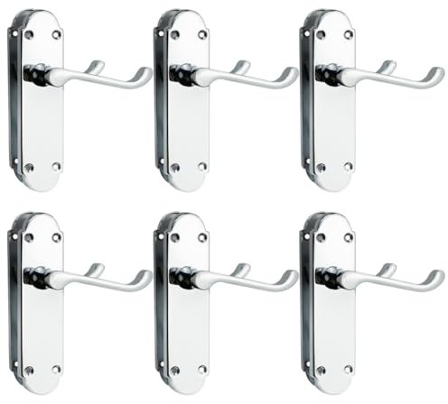 Bwintech 6 Sets Polished Chrome Richmond Lever on Plate, Latch Furniture, Backplate Door Handles,Suitable for Wooden Doors