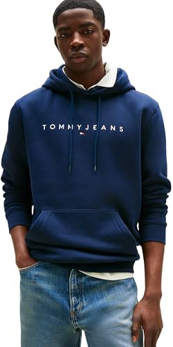 Tommy Jeans Tjm Reg Linear Logo Hoodie Ext Dm0Dm20746, Felpa con Cappuccio, Uomo, Blu (Dark Night Navy), L
