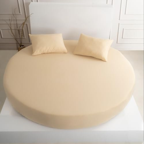Strauss Home® Rundes Spannbetttuch Premium Jersey 100% Baumwolle für runde Boxspringbetten und Wasserbetten - runde Matratzen - Steghöhe bis 40cm (Sand/Natur)