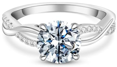 Elio Passero 3CT CZ Engagement Rings for Women,Women's Round Cut Twisted Vine Wedding Bands Sterling Silver Engagement Promise Rings with 18K White Gold Plated Size 7