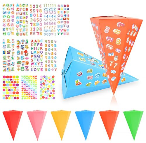 6stk Schultüte für Mädchen Junge, 25cm Geschwisterschultüte, DIY Schultüte zur Einschulung, Faltbare Zuckertüte für die Einschulung zum Schulanfang, Geschwistertüten für Kinder Mädchen Party