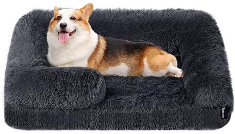HMTOPE Orthopädisches Hundebett, Hundesofa, hohen Rand, Hundekissen, Hundekorb, Abnehmbar und waschbar, Mittelgroße Hunde, 91 x 68 x 20 cm, Dunkelgrau