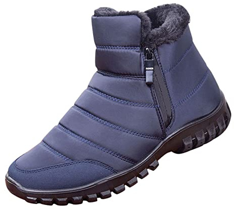 Bottes d'hiver doublées chaudes pour homme - Fermeture éclair - Bottes thermiques imperméables en coton - Bottines plates en daim - Tige courte - Bottines plates - Chaussures d'hiver confortables et