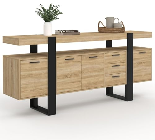 IDMarket - Buffet 180 cm Phoenix XXL 4 Portes et 3 tiroirs Bois et Noir