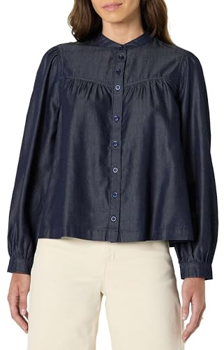 Amazon Essentials Tunica da Donna in Denim Chambray, a Maniche Lunghe, Rinse, M
