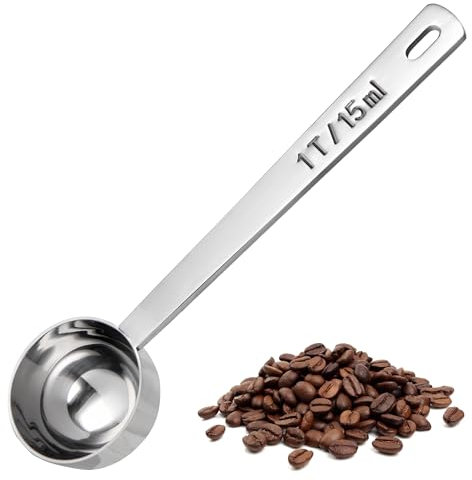 U-Taste 15ml kaffeskopa: Mätsked i rostfritt stål 18/8 med 10 cm långt handtag för malet kaffe, bönor, pulver, espresso, perfekt för hög behållare, burk, burkar (15ml, Silver)