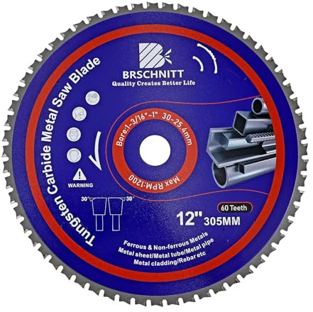 Kreissägeblatt Metall 305mm - BRSCHNITT 60T TCT Metallkreissägeblatt zum Schneiden von Eisen, Eisenrohren, Winkeleisen, Metall, für Kreissäge und Kappsäge,Bohrung:30/25.4MM