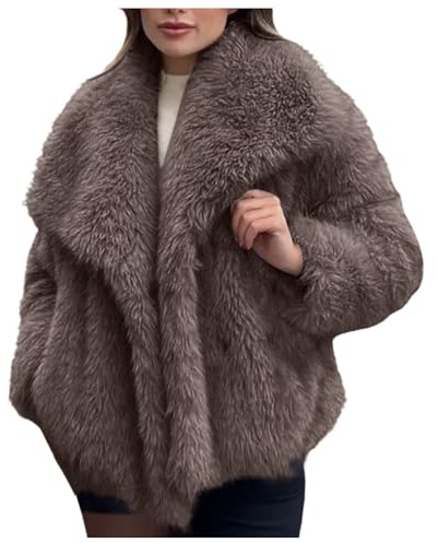 Generisch Chaqueta de piel sintética para mujer, abrigo de piel sintética, chaqueta de invierno corta, monocolor, abrigo de invierno grueso, chaqueta de invierno cálida, chaqueta de forro polar