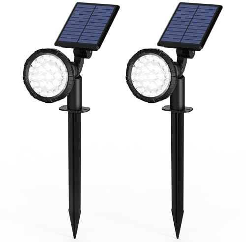Solpex Focos Solares para Exteriores, IP65 ImpermeableLuces Solares para Jardín, 25 Ledes luces de Camino, para Caminos, Jardines, Cercas (Blanco, 2 Unidades)