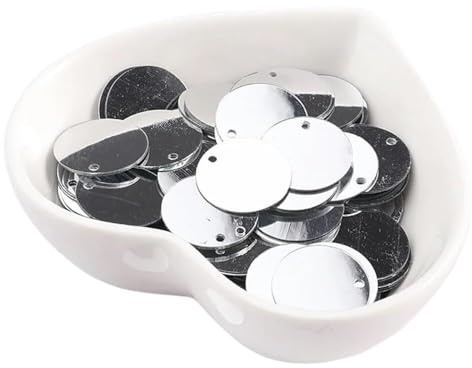 BPABDEITR Mehrfarbige, flache, runde Pailletten (20 mm), 90 Stück, lose, for Basteln und Nähen(Silver)