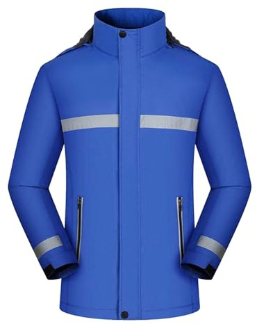 ZDSUHYIW Veste de pluie pour homme - Imperméable - Veste de travail chaude - Avec bandes réfléchissantes - Veste de sécurité - Veste de sécurité - Veste softshell - Vêtement de pluie, bleu, L