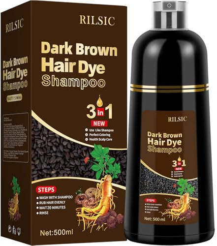 Hair Dye Shampoo 3 in 1, 500ML Colorante Nero per Donna Uomo,Colorante Capelli Istantaneo, Hair Color Shampoo - Naturale-per Capelli per Donna Uomo (Castano Scuro)