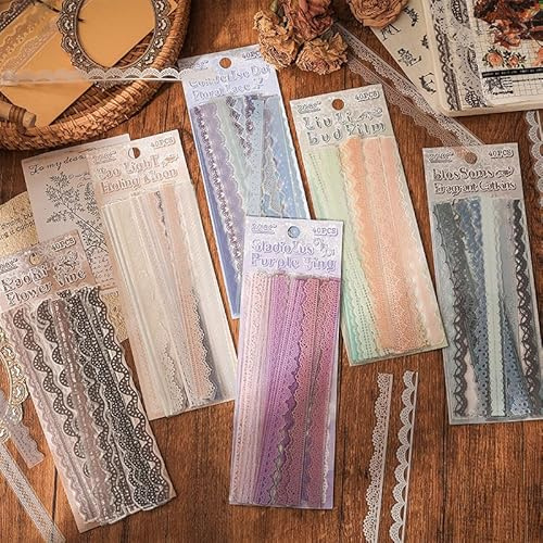 Nymora Set 240 Adesivi a Pizzo Colorati, Accessori Scrapbooking, Junk Journal, Journal, Scrapbook, Decorazioni Fai da Te per Diari, Laptop, Cornici