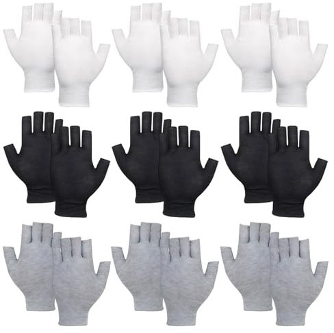 9 Paia Guanti Cotone Senza Dita Guanti in Cotone Design Senza Dita Protezione Uv Efficace Adatti a Diverse Attività tra Cui Guida Golf Ciclismo Lavoro All'aperto Bianco Nero Grigio