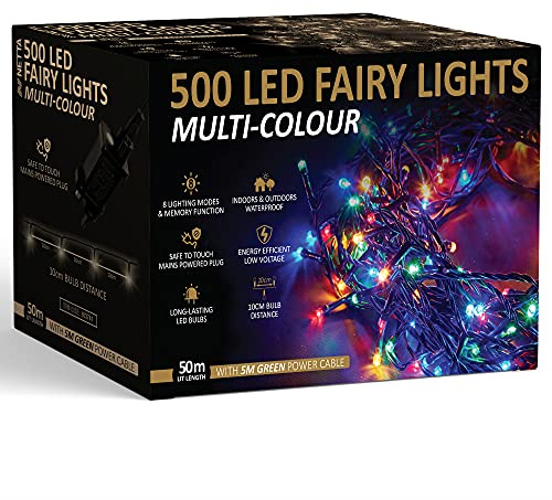 NETTA Christmas Tree Fairy Lights - 500 LED Multi-Colour with 8 Different Modes; for Outdoor & Indoor Use, Xmas Party Decorations - 500 LED/ 50M Lit-Length