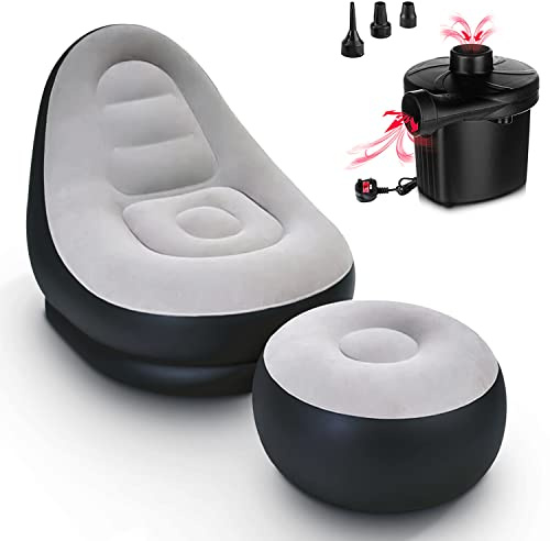 Denny International Deluxe Inflatable Lounger Ottoman Couch Foot Stool Seat With/Without Electric Air Pump (Deluxe Lounger + Electric Air Pump)