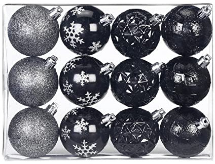 Inge-glas Weihnachtskugeln Dekorierte Kugeln Kunststoff 6cm 12er Set Schwarz Mix