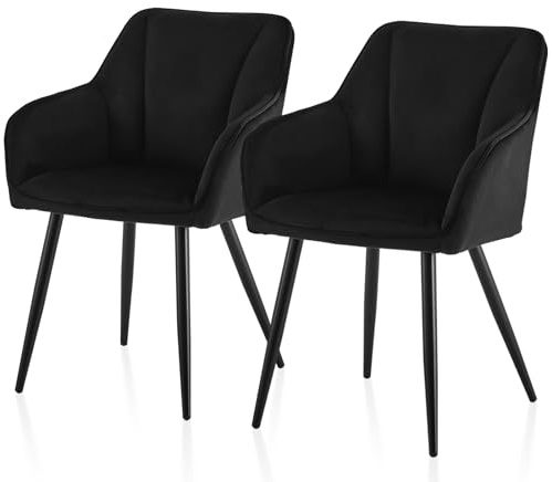 TUKAILAI Esszimmerstühle 2er Set aus Samt,Küchenstuhl Polsterstuhl Armlehnstuhl mit Armlehnen,Rückenlehnen,weiche Sitzpolster,Metallbeinen,Modern Sessel für Küche Esszimmer Wohnzimmer,Schwarz