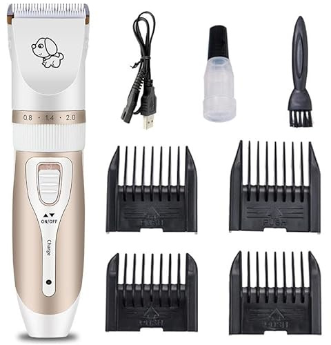 INF Trådlös tyst hundtrimmer med tillbehör, Guld/Vit