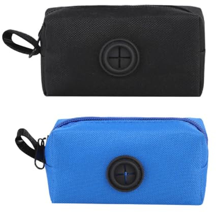 Lot de 2 Disitributeur de Sacs à Crottes pour Chiens,Distributeur de Sac pour Chiens,Distributeur de Sac à déchets de Chien avec Laisse Clip,pour promener le chien, course et randonnée(noir + bleu)
