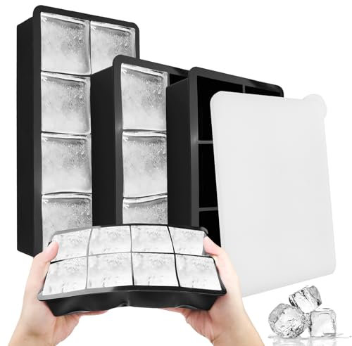 Fousenuk 3 pcs cubiteras para hielo grande, hielera con tapa, cubitera silicona, cubitos de hielo, molde hielo, para bebidas frías, Whisky, Cócteles (6 compartimentos × 2 + 8 compartimentos × 1)
