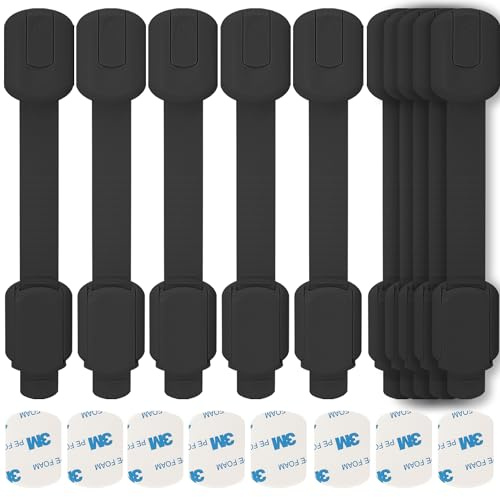 Lubibi 10 Pezzi Blocca Cassetti per Bambini,chiudi cassetti bambini,per Armadietto, Armadio, Frigorifero,Cassetto,Finestre,Chiusure Sicurezza Bambini con 3M Adesivo Nessun Trapano Necessario-nero