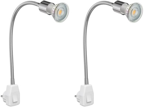 ledscom.de 2 pz. attacco LESCH lampada da lettura a collo d'oca, cromo/bianco, incl. GU10 LED (bianco caldo, 7,6W, 1103lm, 33°)