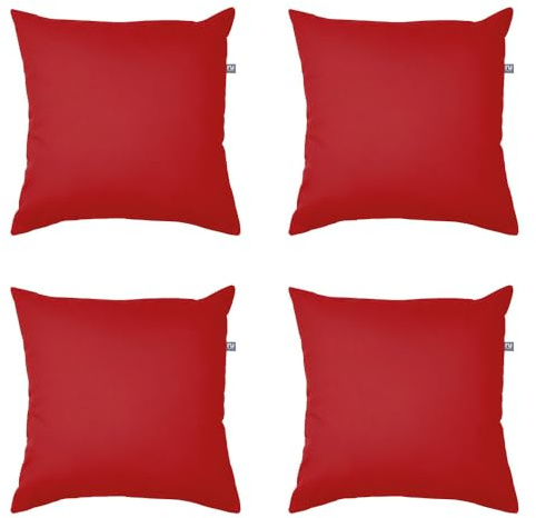 rucomfy Indoor/Outdoor Cushion with Insert Filling - Accessories for Home and Garden Decor Scatter Pillow - Pre Filled with Fibre Inner - Water Resistant - 45 x 45cm (4, Red, 45cm x 45cm)