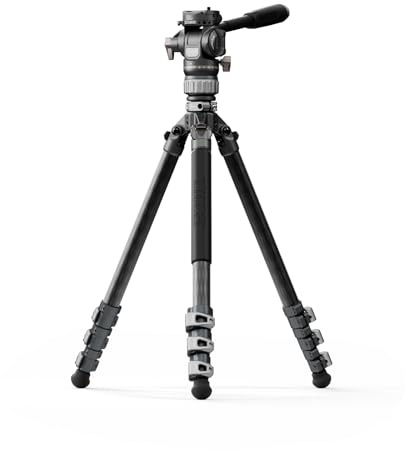 Tilta Treppiede per Fotocamera con Testa Fluida, Gambe a 3 Stadi in Fibra di Carbonio, Treppiede Video da Viaggio da 160 CM con Carico Massimo di 5KG e Ricevitore ARCA - Grigio Spazio TT-VT05-FB-SG