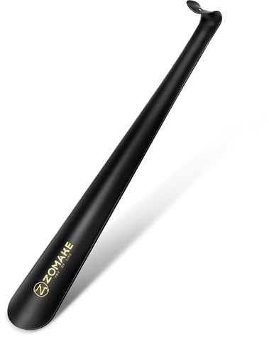 ZOMAKE Shoe Horn Long Handled, 42CM Long Shoehorn Metal for Men Women Elderly Seniors, Extra Long Shoe Spoon Helper Football Boot Horn with Curved Handle (1 pc)