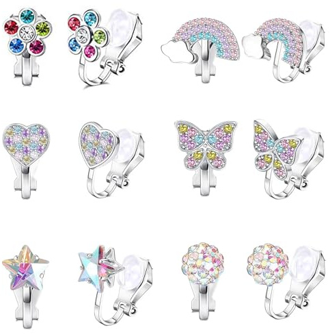 6 Paia Orecchini a Clip per Bambini, Orecchini a Clip per Ragazze, Orecchini a Clip per Bambine, Orecchini a Clip, Gioielli per Piercing All'orecchio per Bambine E Ragazze