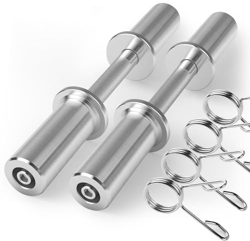 Pair of 16 Olympic Dumbbell Handles – Loadable Dumbbell Bars for 2 Olympic Weight Plates (150LBS Weight Capacity), Ideal for Home Gym Strength Training – Includes 2 Pairs of Spring Collars (Silver)