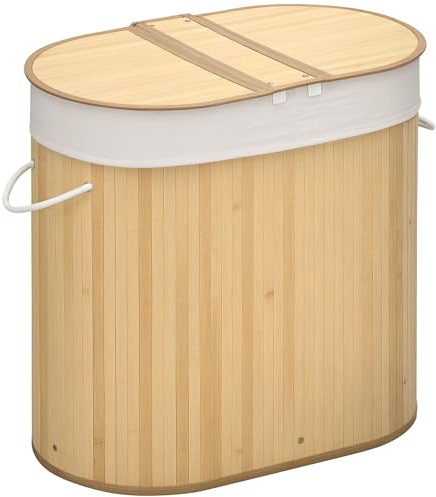 HOMCOM Cesto de Ropa Sucia con Tapa 100L Bambú 62,5x37x60,5 cm Natural