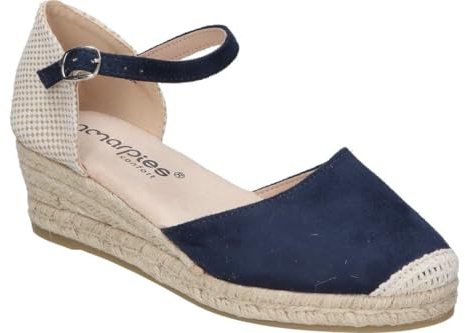 amarpies | Alpargatas Mujer – Sandalias en Color Azul Marino – Yutes con Hebilla – Espadrilles Estilosos – Cuña Media y Cómoda – Versátiles – Modelo ACX26481-38