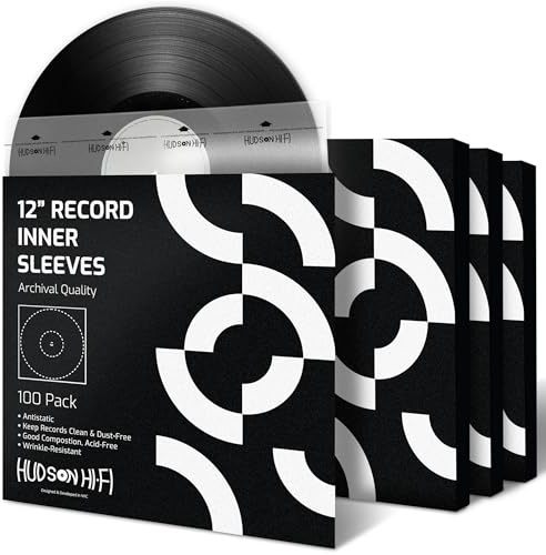 Hudson Hi-Fi Anti-Static Vinyl Record Sleeves - Durable Clear Disc Sleeves- Protect Your LP Albums from Scratches, Dust & Dirt - Acid-Free Rice Paper Disc Covers, 100x Inner Sleeves